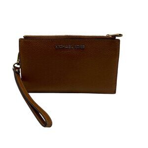 Michael Kors Brown Pebbled Leather Double Zip Wristlet